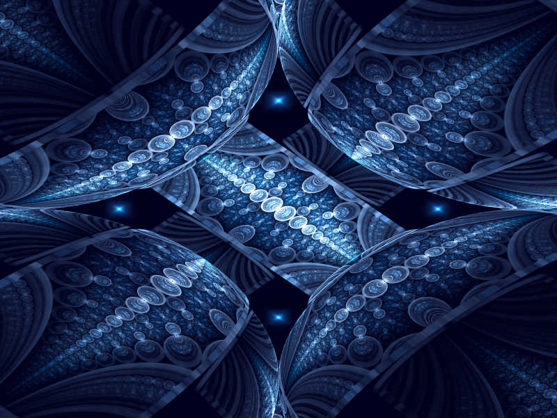 蓝色发光的对称分形与气泡
