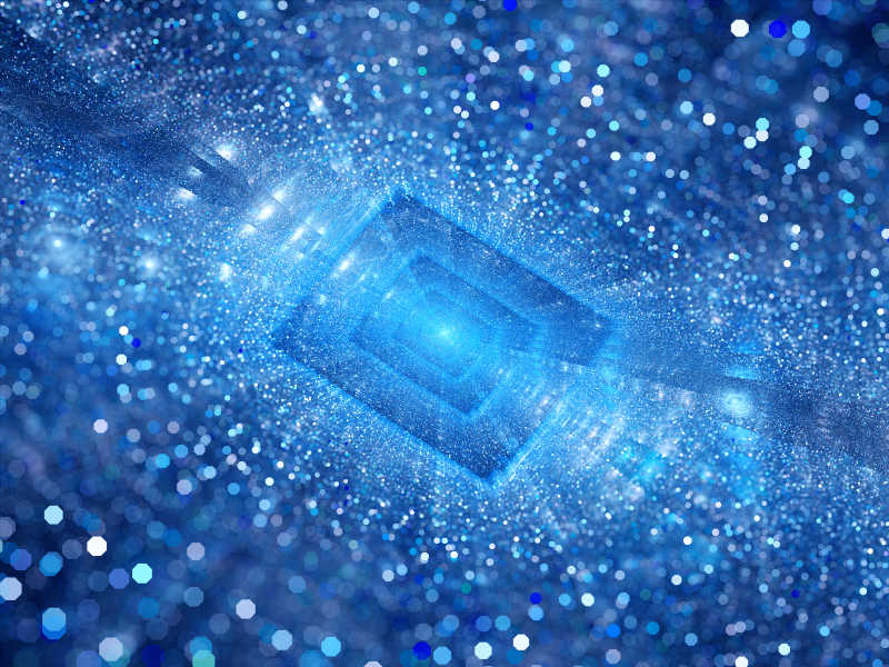 带有粒子景深的蓝色发光矩形