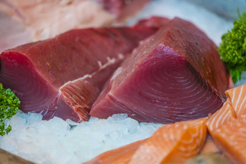 金枪鱼和鲑鱼肉排