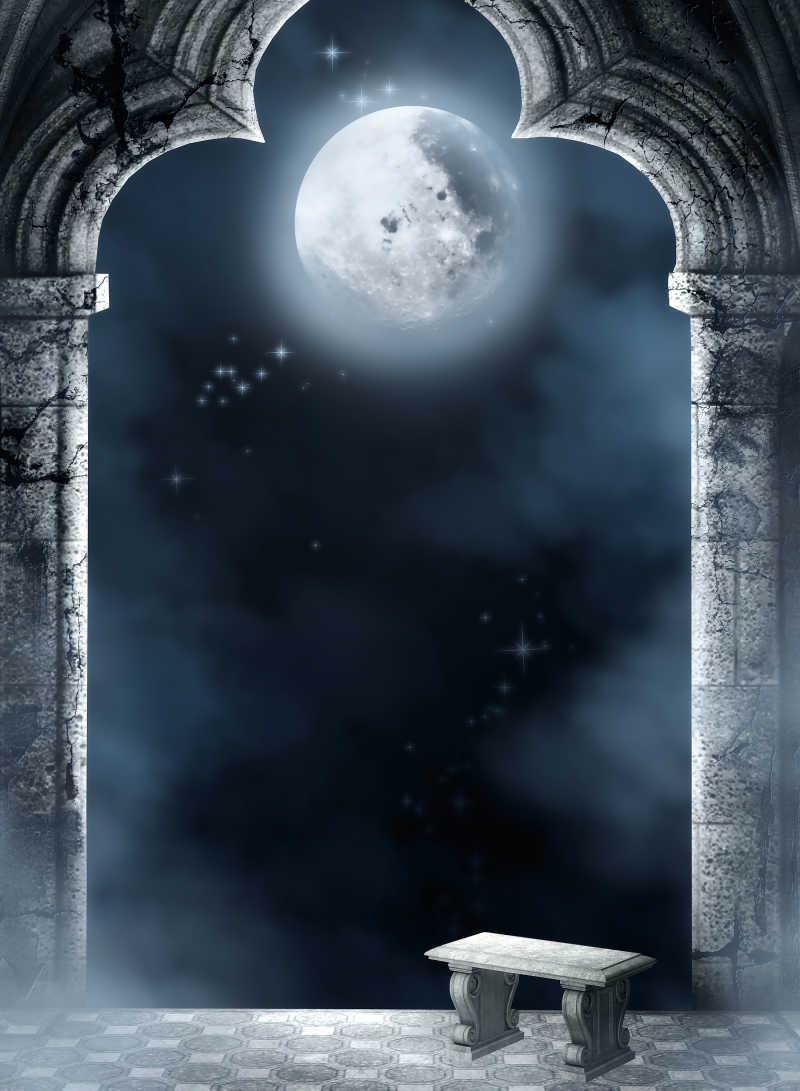 复古庭院里的月亮