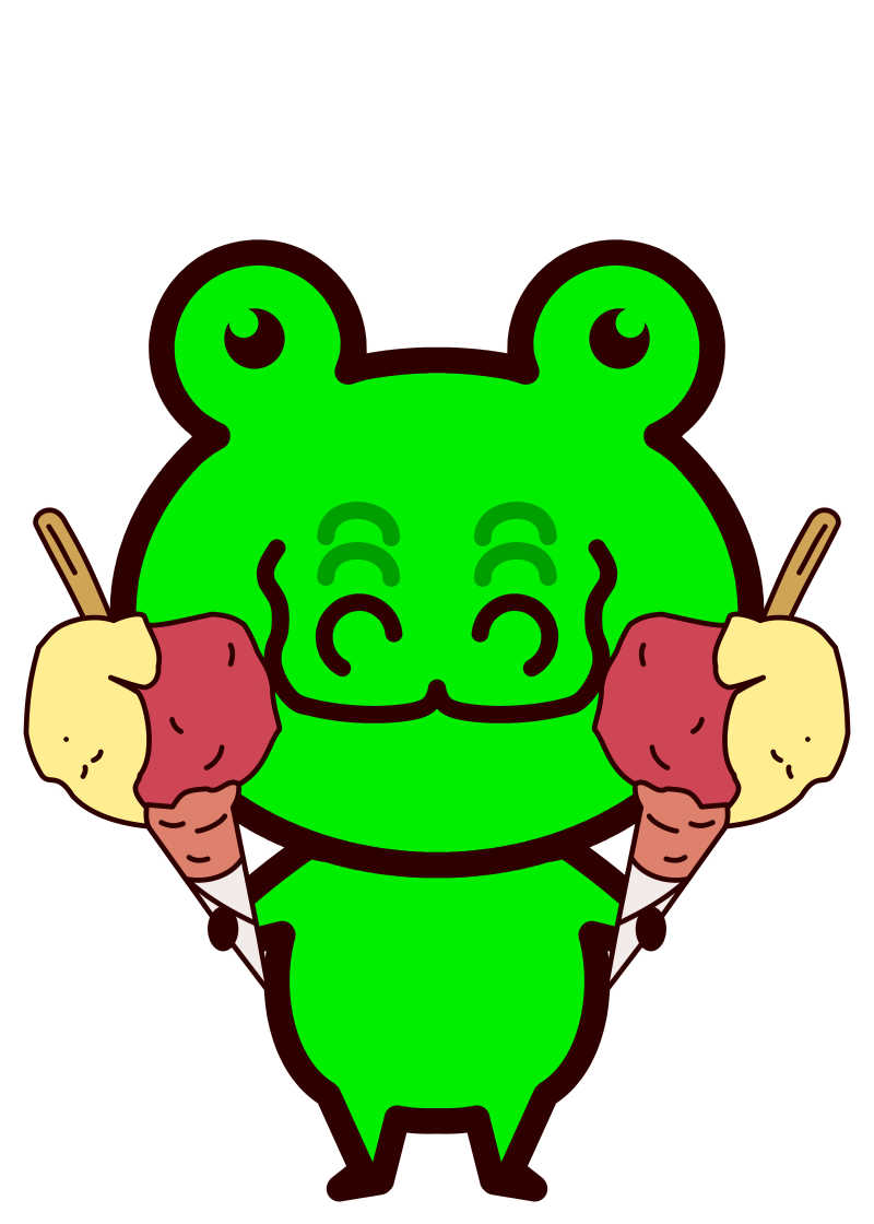 双手拿着冰淇淋的卡通绿色青蛙