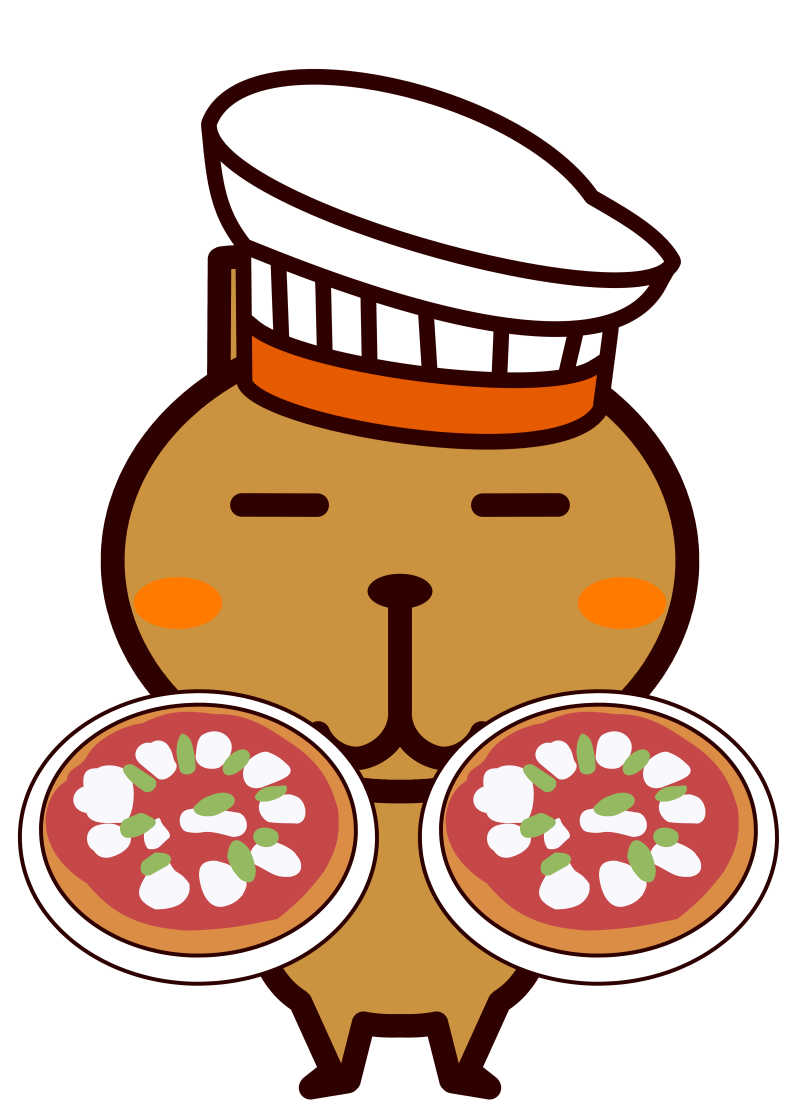 拿着意大利料理的棕色熊卡通