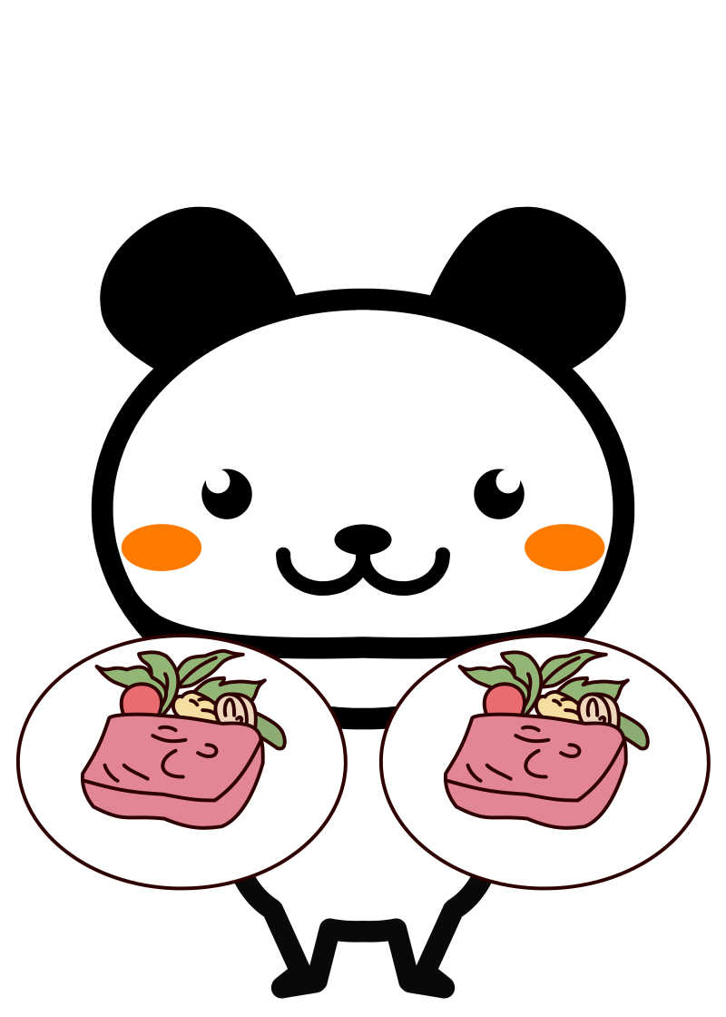 拿着两盘肉的卡通动物