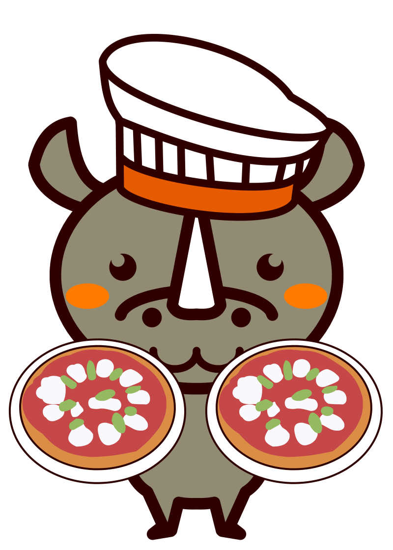 拿着美食的灰色犀牛厨师