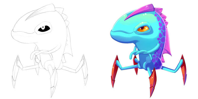 手绘蓝色蜘蛛爪鲨鱼怪物漫画