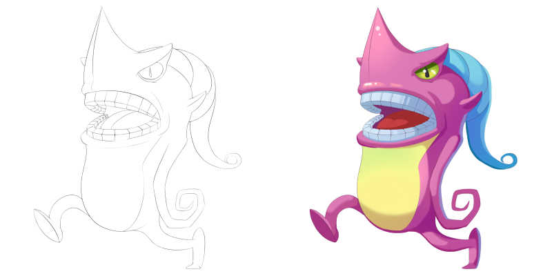 漫画鲨鱼头怪物手绘