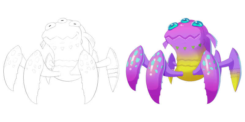 手绘紫色三眼鸟蜘蛛怪物