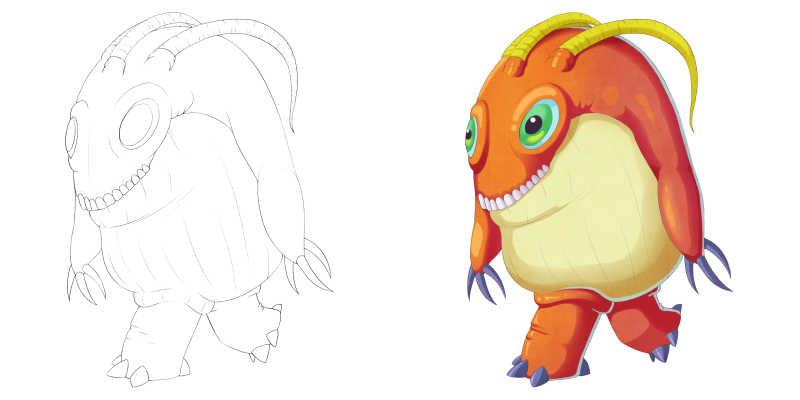 手绘卡通大牙怪物