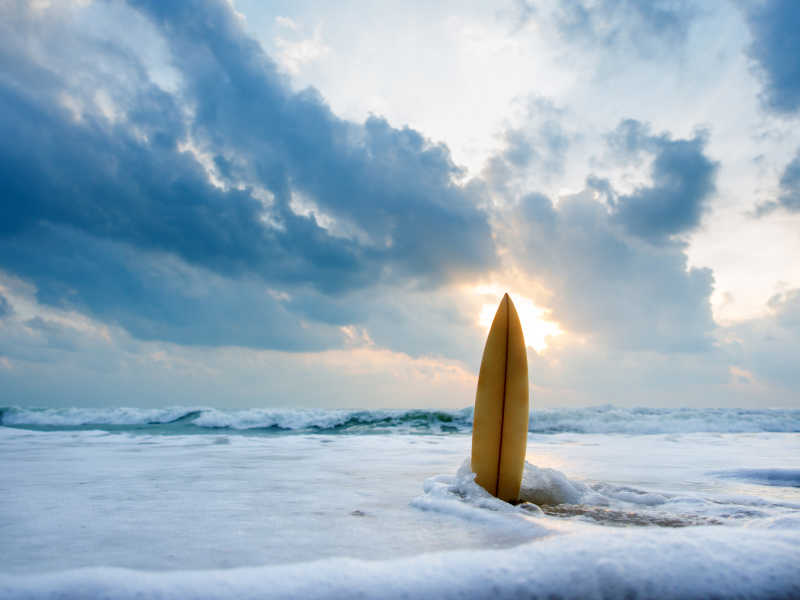 海水中的冲浪板