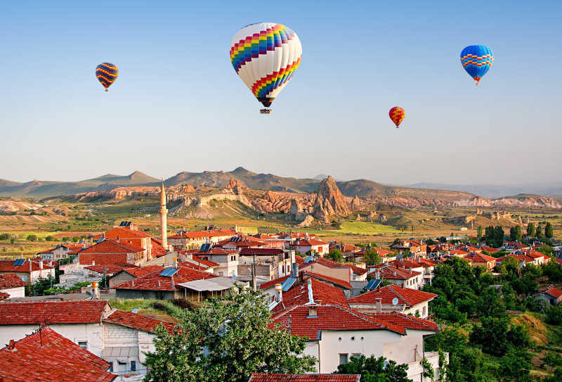 土耳其卡帕多西亚旅游景观的气球飞行