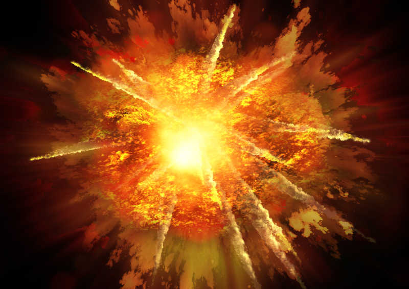 在空中爆炸后的火光