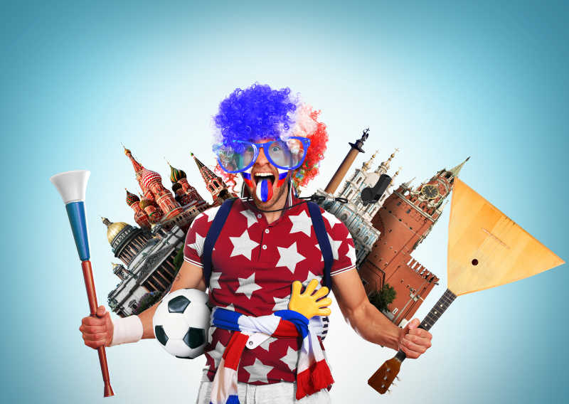 背着各国的著名建筑的疯狂球迷