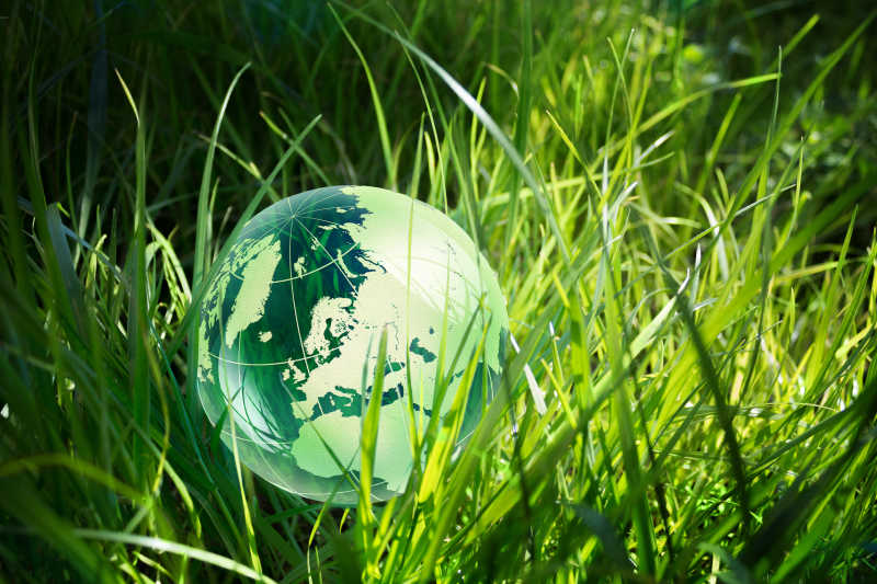 绿色草地上的玻璃球