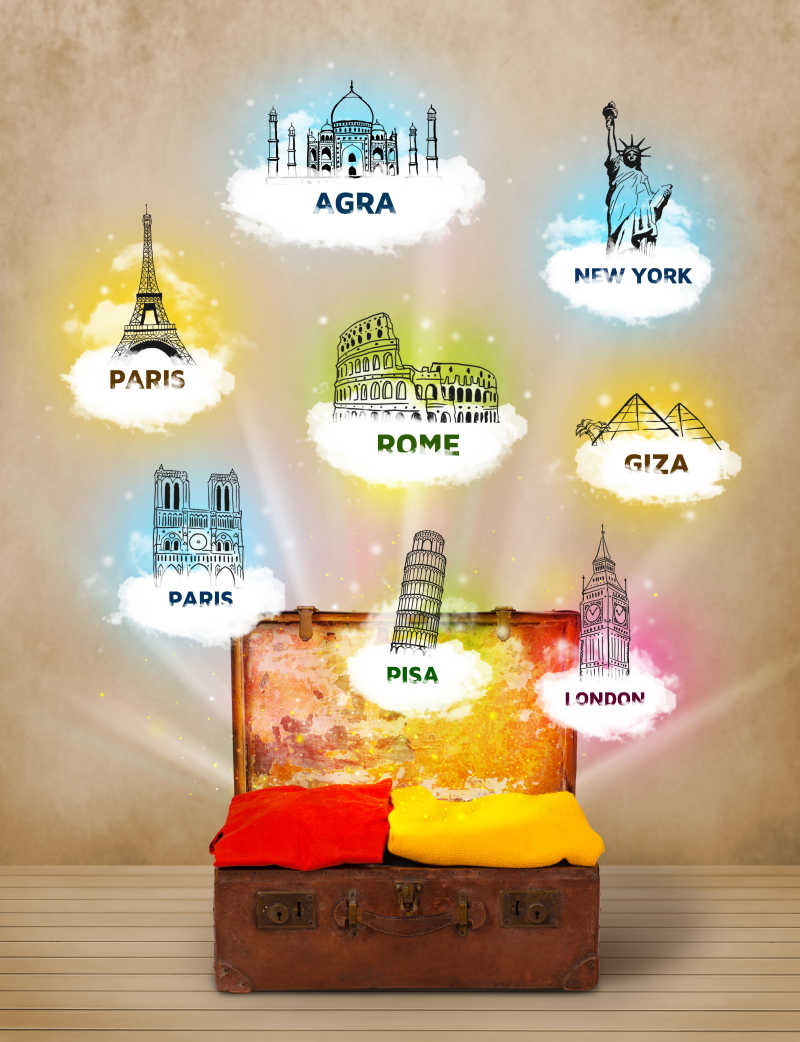 准备去世界旅行的旅行包