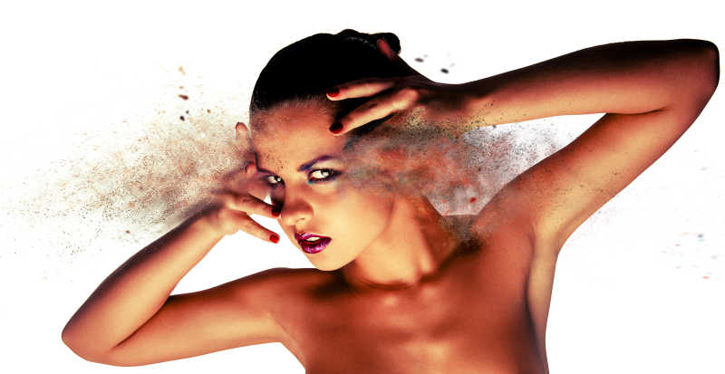 白色背景的年轻女子艺术彩妆