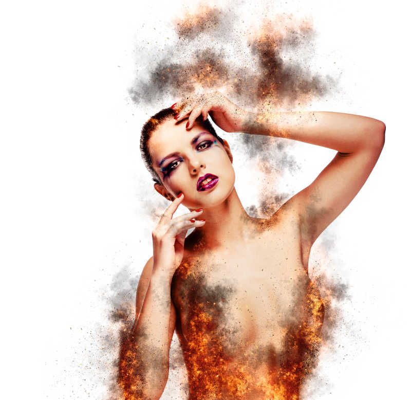 着火的年轻女子彩妆创意