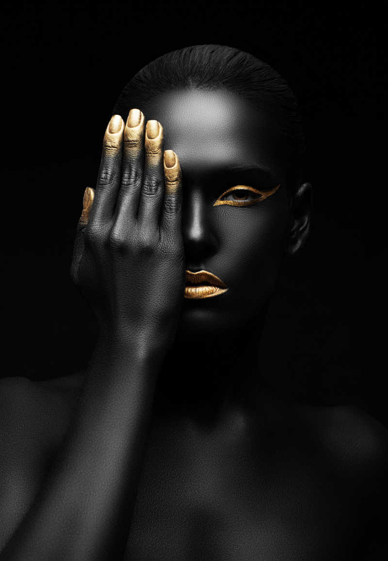 黑色人体艺术美女手遮住眼睛
