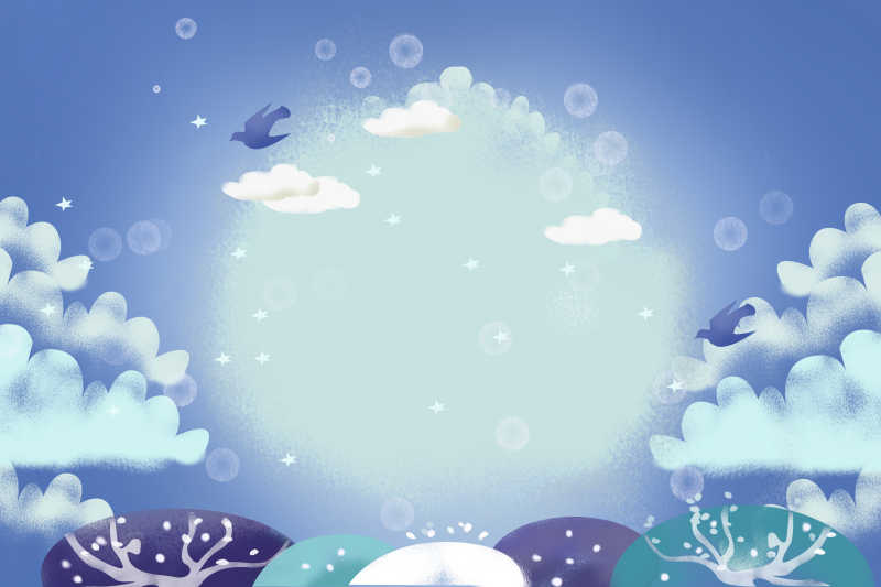 小鸟在飘雪的天空下飞翔