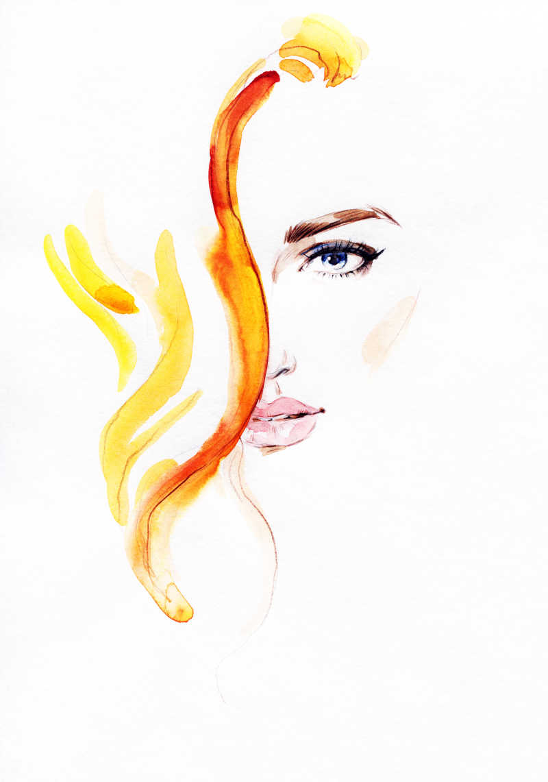 女性肖像水彩插画