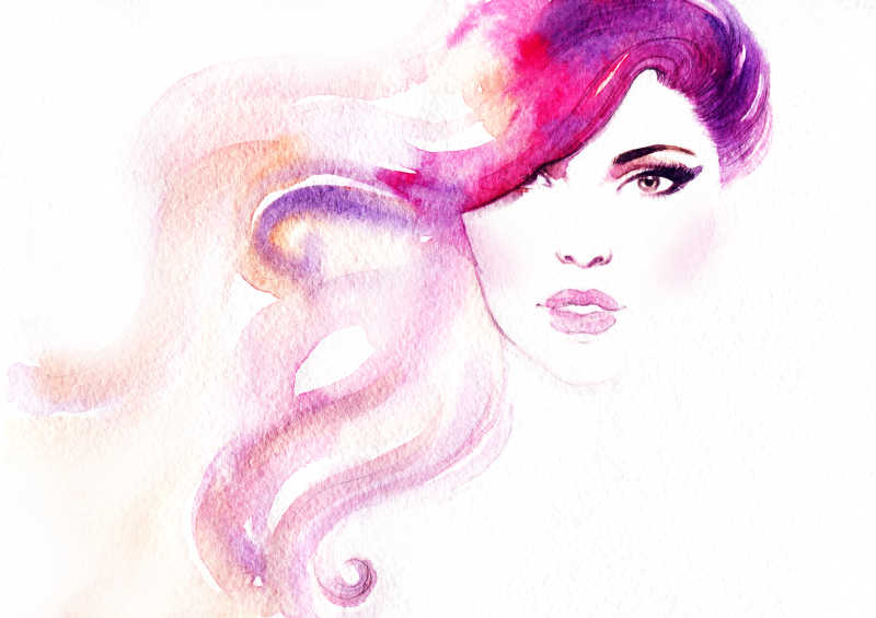 靓丽的女子水彩画