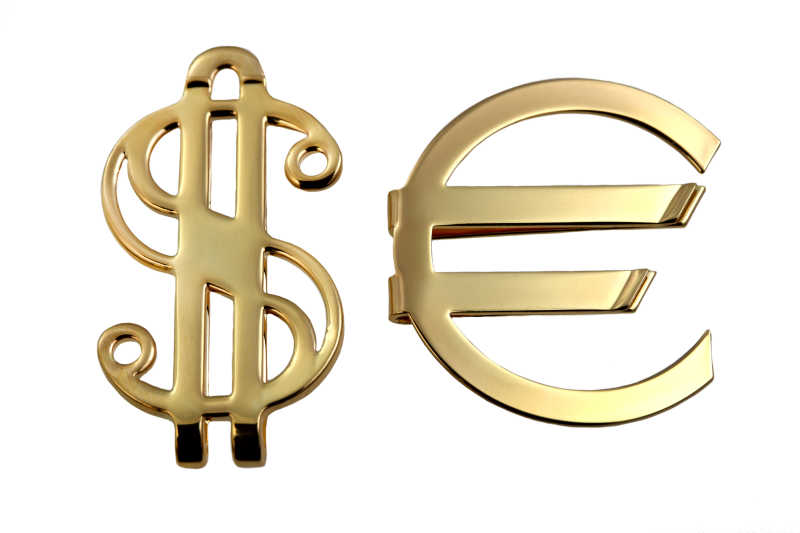 金属的欧元和美元符号