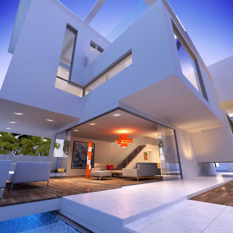 夜间的现代别墅