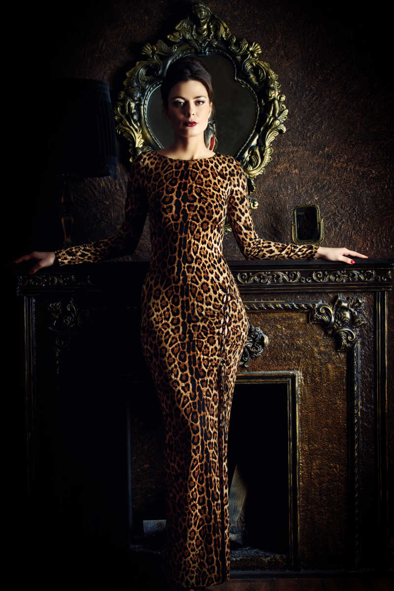 漂亮的穿长裙的迷人的成熟女性