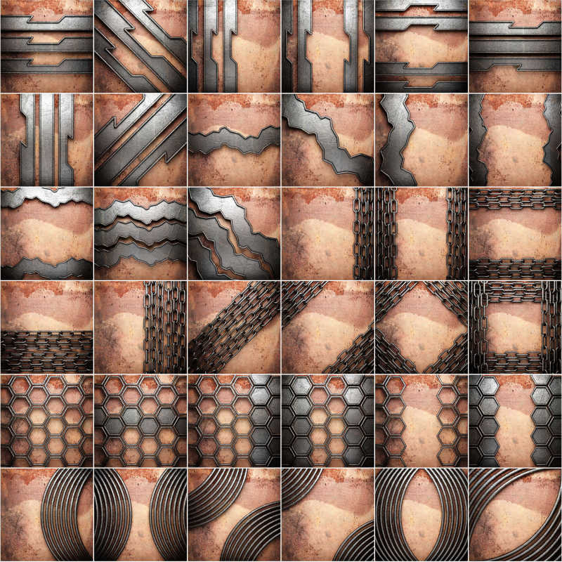 拼贴的木材上各种金属零件背景