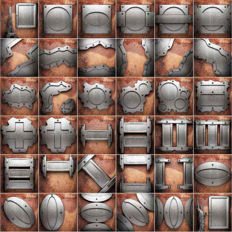 各种不同金属的拼贴背景