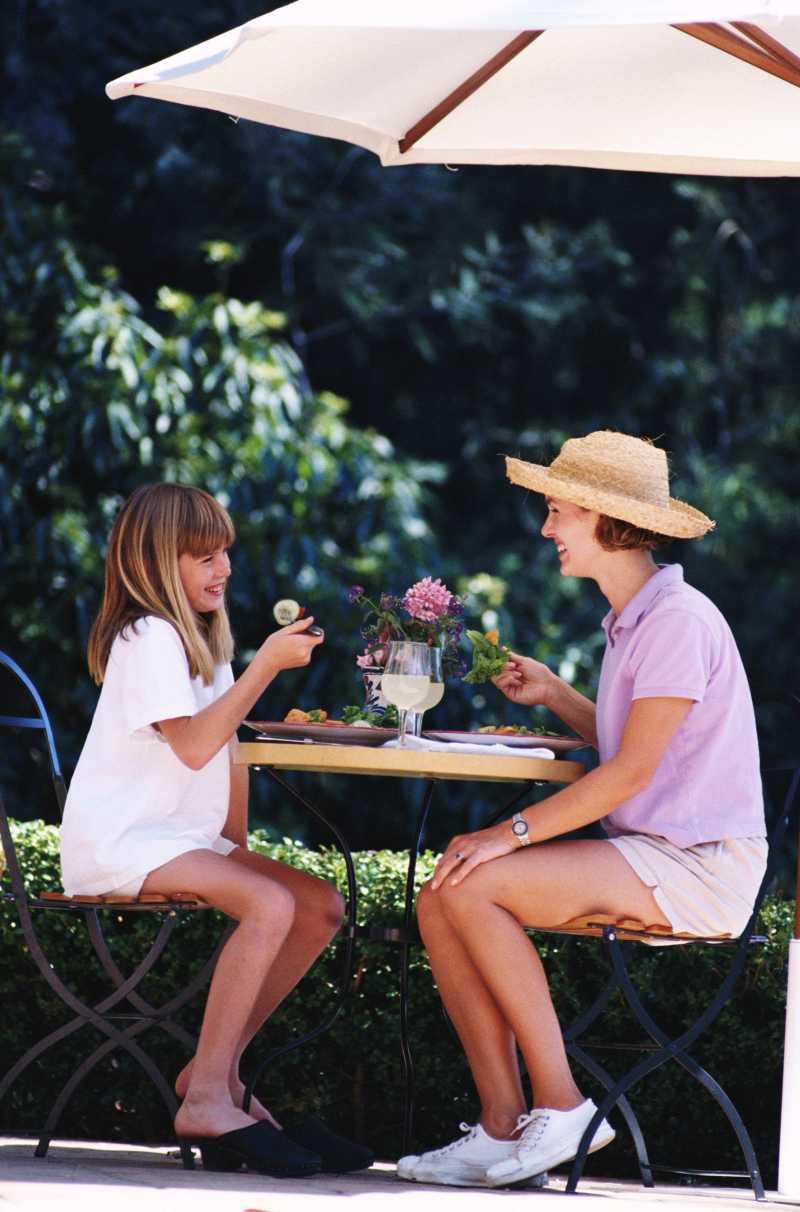 夏日一起度假享受美食的母女