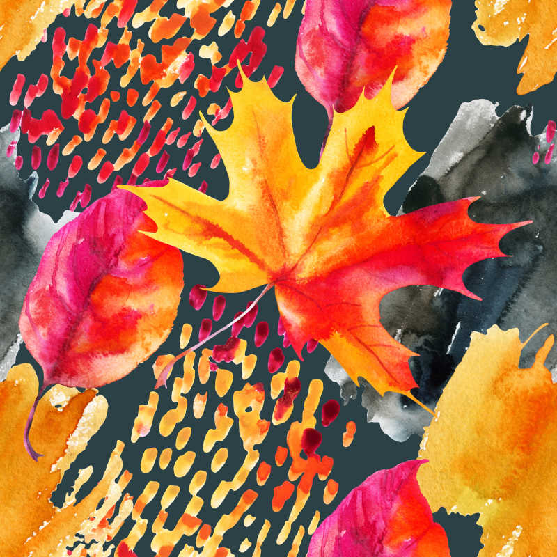 精美的秋季树叶水彩画