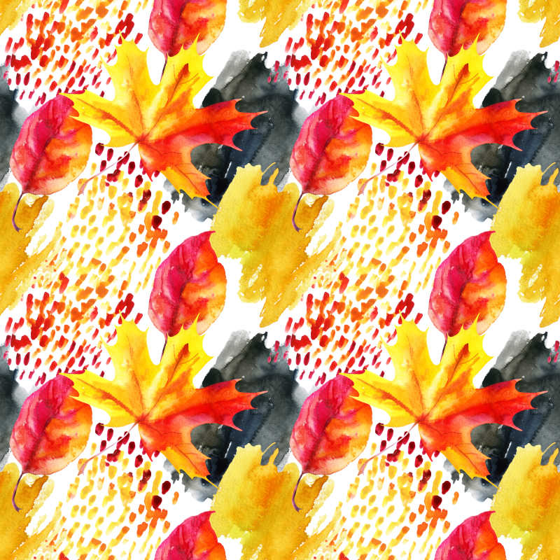 无缝式水彩涂鸦枫叶纹理