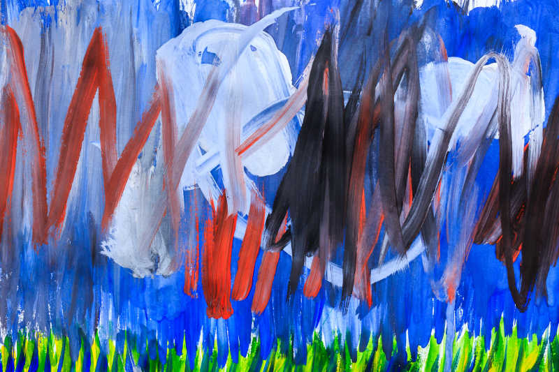 帆布上手工制作的彩色抽象颜料背景