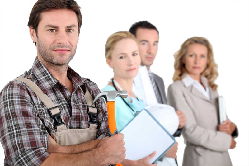 不同职业的员工在白色背景下