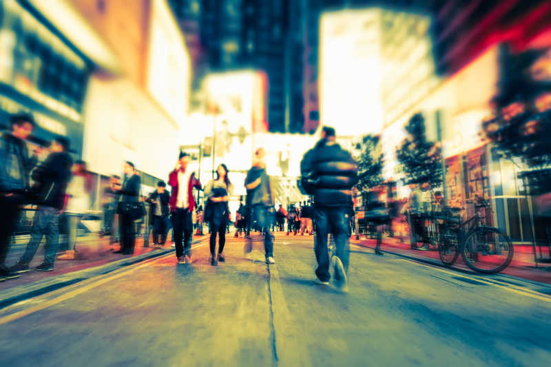 香港街道夜景模糊形象