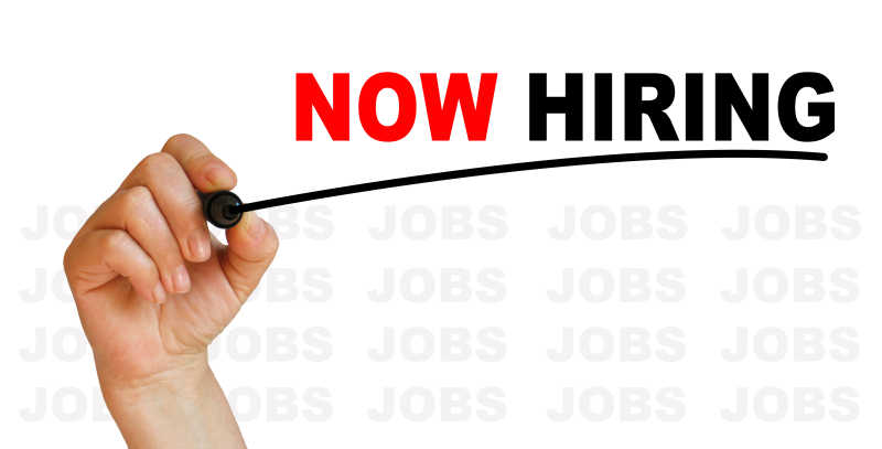 拿着笔的手和现在招聘文本