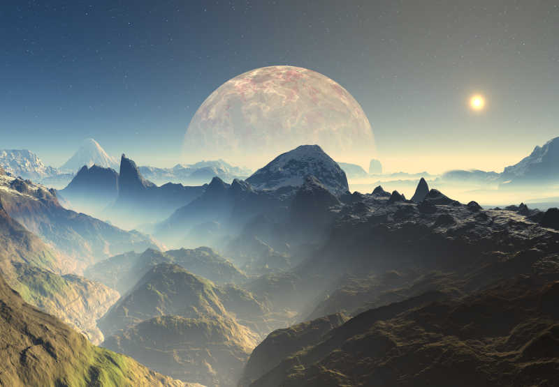 山脉和行星的3D渲染特效