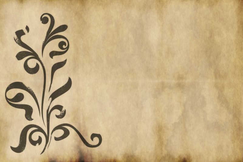 旧羊皮纸上的简约花草图案