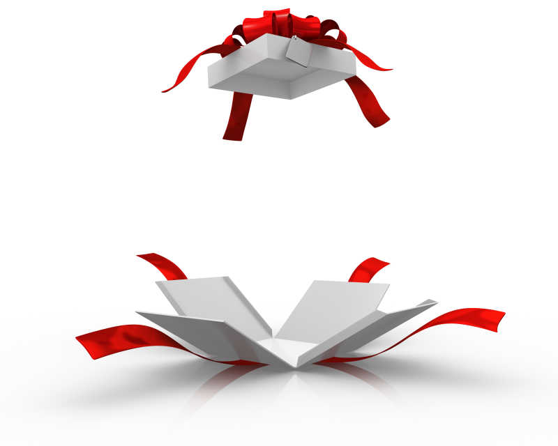 打开的红色丝带礼品盒