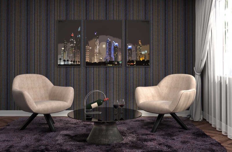 低调奢华的房间内的椅子渲染图