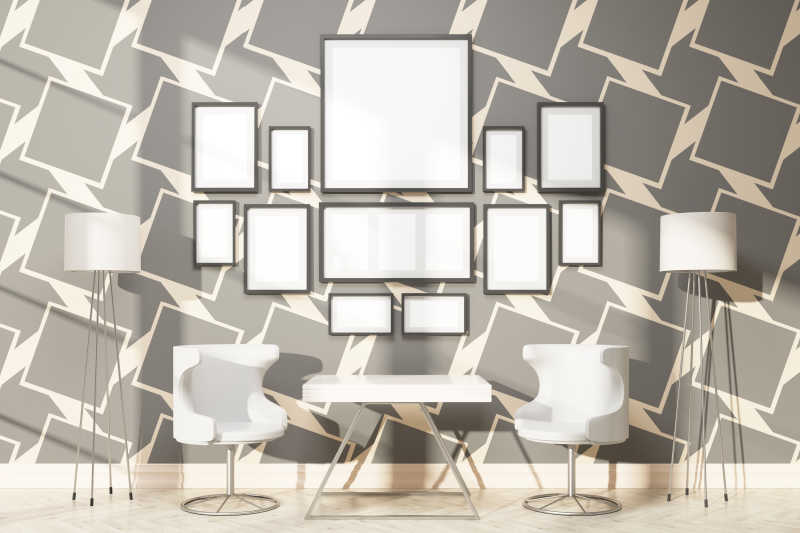 几何风格壁纸的室内效果图