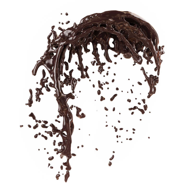 白色背景下巧克力飞溅