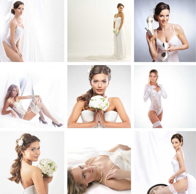 穿着性感内衣和婚纱的新娘
