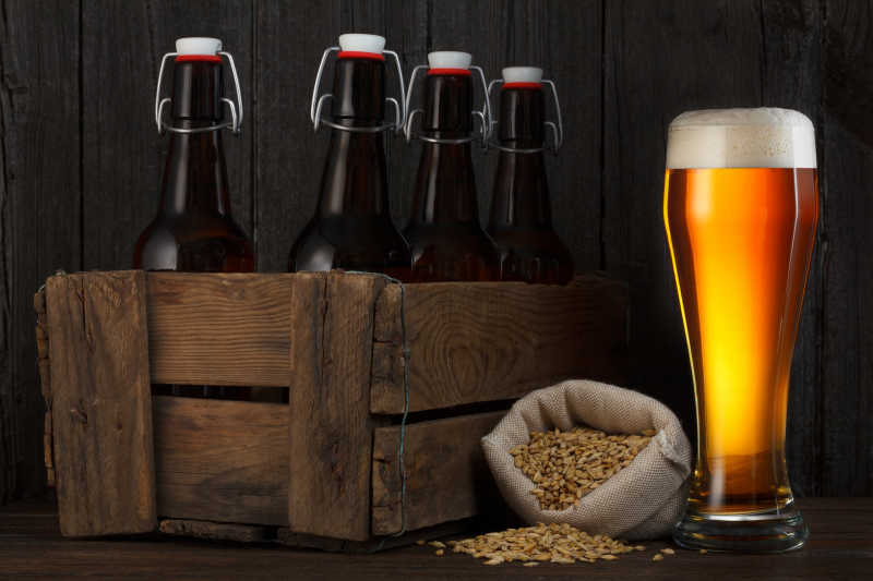 啤酒瓶与酒杯里的啤酒