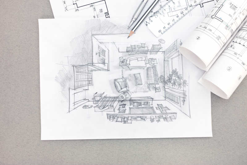 客厅内饰手绘插图