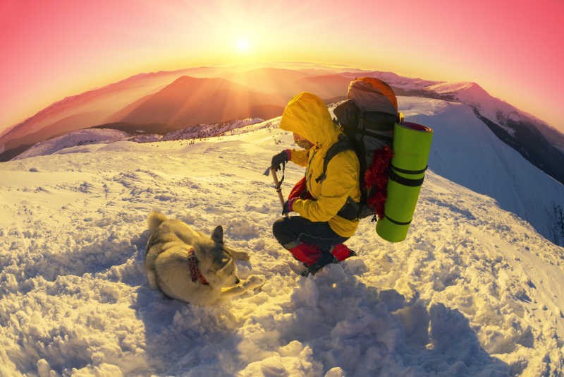 雪地上的登山者和阿拉斯加