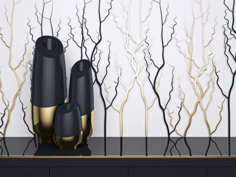 黑色的瓶子和植物装饰