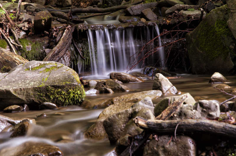 户外森林里的自然瀑布景观