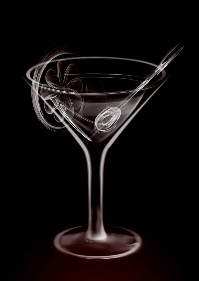 黑色背景上的鸡尾酒杯的艺术插图