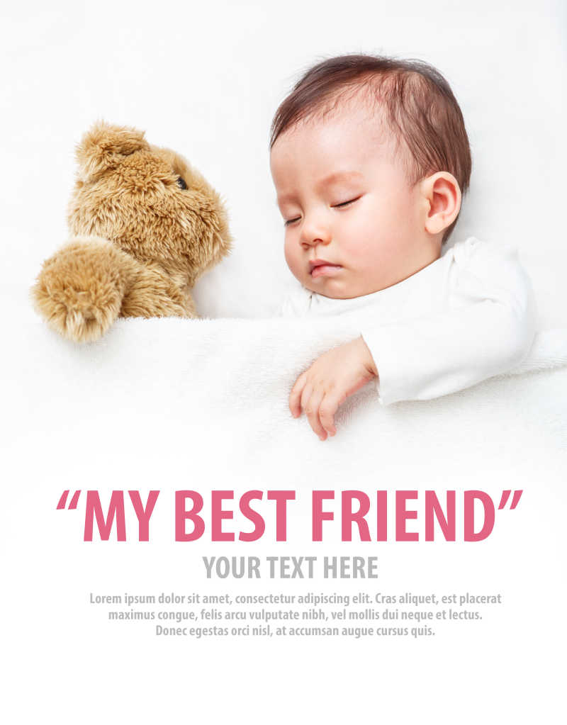 婴儿和她的朋友泰迪熊